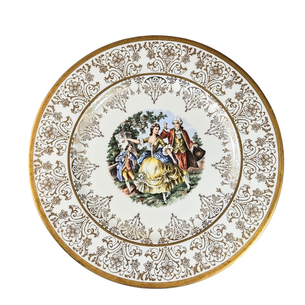 Vintage Atlas China 22k Gold Courting Couple Platter Plate 11 in
